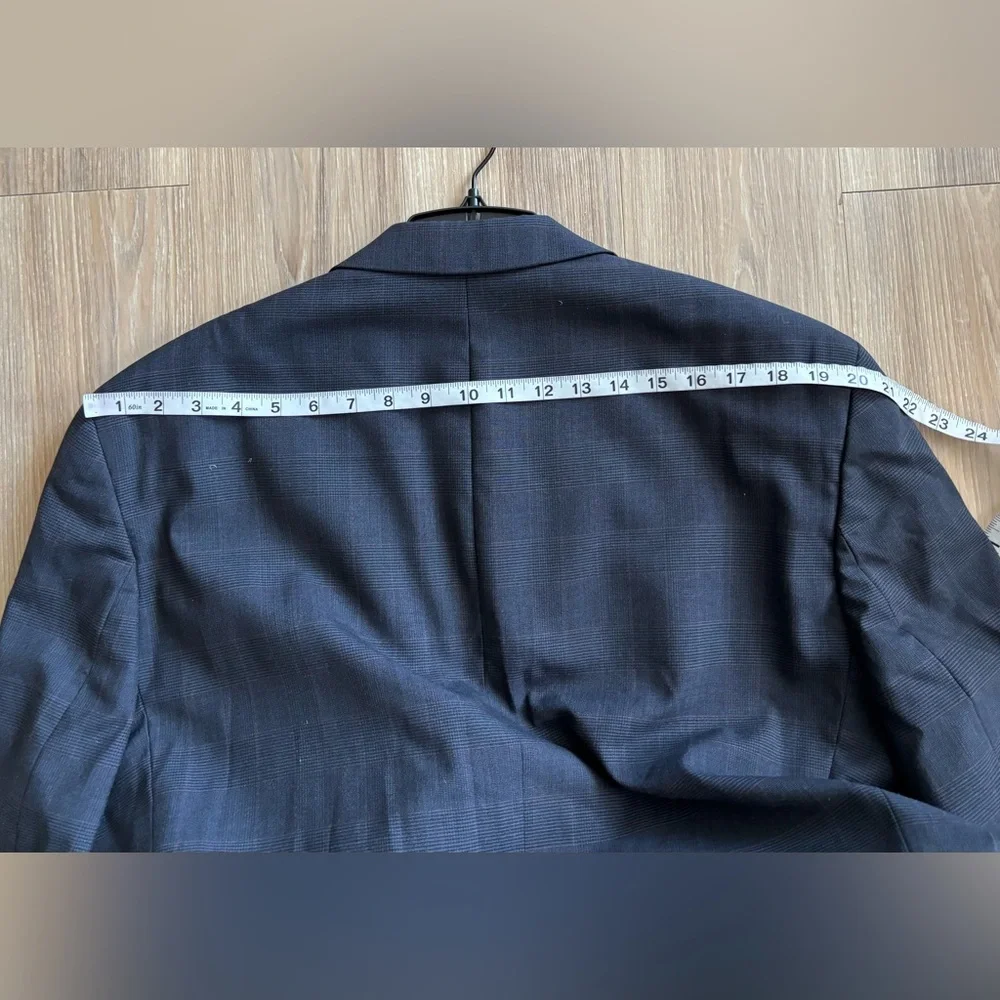 VTG Chaps Ralph Lauren Blazer Sport Coat Navy Blue Wool Plaid Mens 44T Old Money